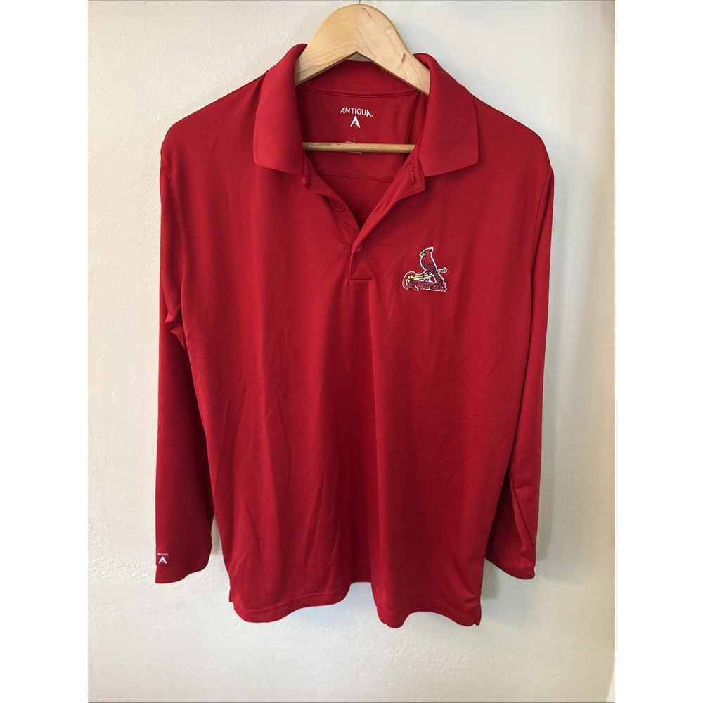 Antigua St Louis Cardinals Polo Shirt Mens Large Red Long Sleeve Golf MLB